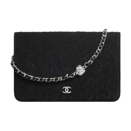 CHANEL Велюр Кошелек Женские Черный