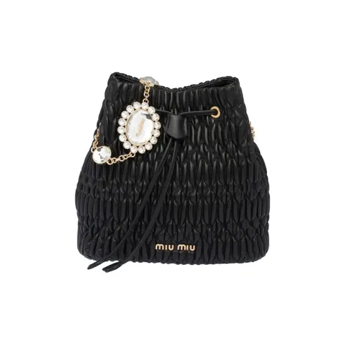 MIU MIU Soft Sheepskin Bucket Bag Handbag Shoulder Bag Women's Black
