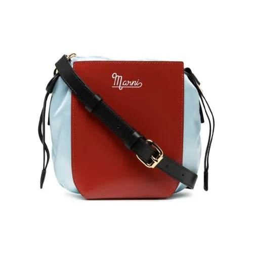 MARNI Нейлон с коровьей кожей ведрообразная сумка плечевая сумка женская темно-красный и светло-синий