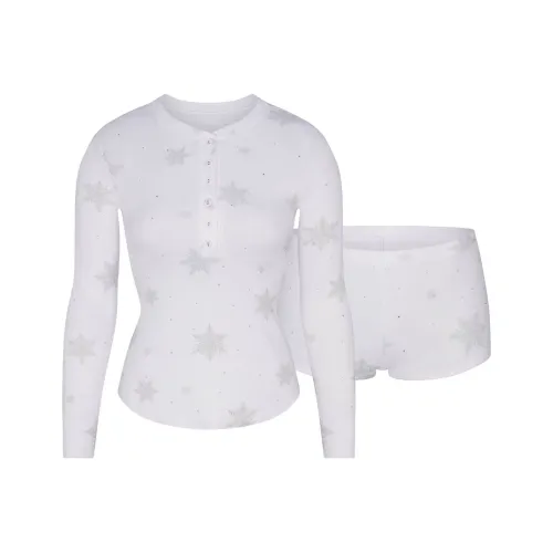 SKIMS Праздника Fw25 Логотип Плюшевый POINTELLE Стразы Henley Набор Повседневный Костюм Женские