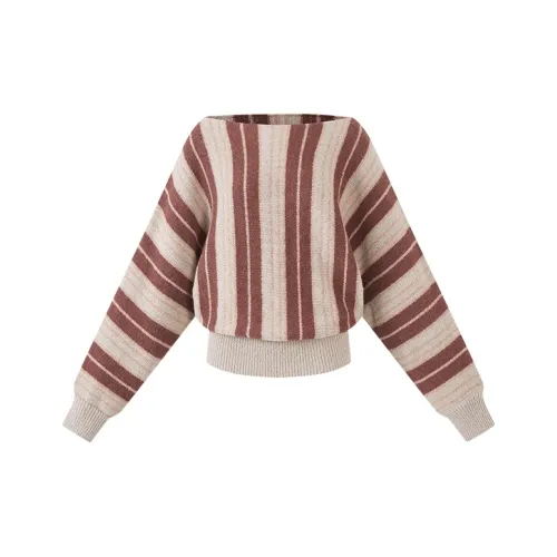 Ouyang Кофейный Серый Полосы Женская Трикотажная