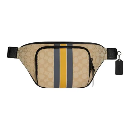 COACH Thompson Коровья кожа Обхват талии Сумка Грудь Сумка Большой Мужской Хаки Синий желтый Полосы