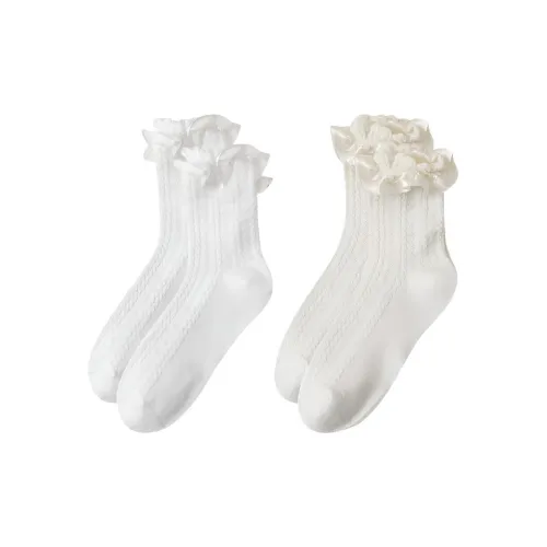 Lanza [2 упаковки] Белый + Молочный Белый Женские носки MID до икры