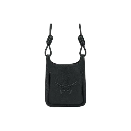 MCM Тисненая кожа Сумка через плечо Сумка на плечо Большая Унисекс Черная