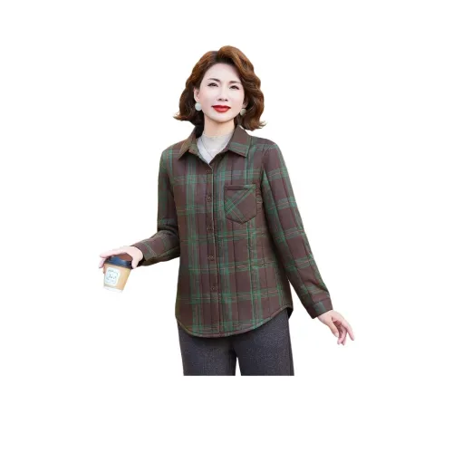SHUHAOBAI Зеленый кофейный клетчатый женский средний Aged Пожилой топы