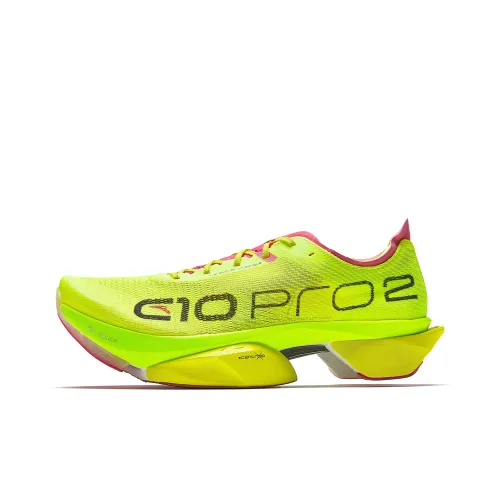 Anta C10 PRO 2 Low Топ Беговые кроссовки Мужской Неоновый зеленый Бет красный