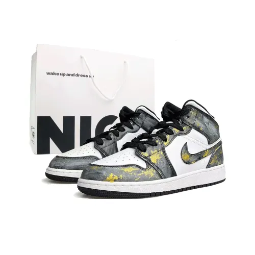 Jordan Air Jordan 1 Циан Золото Trace Сумка для покупок Устойчивая к истиранию MID Топ Винтажные баскетбольные кроссовки Унисекс Черный Золото