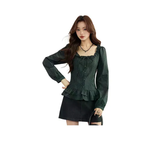 MENGXIAOQI Темно-серые женские рубашки