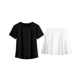 Черный комплект из двух предметов с короткими рукавами (белая юбка)