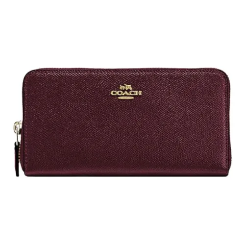 COACH Accordion Zip Крестовая текстура Кожа Держатель для карт Кошелек Женский Темный Темно-красный