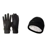 Перчатки с флисовой подкладкой, черные + вязаная шапка с флисовой подкладкой, черные