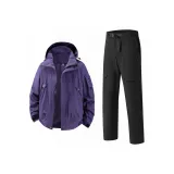 Фиолетовое пальто + черные штаны