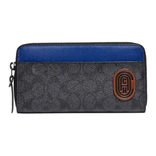 COACH Аккордеонный кошелек Холст и кожа Клатч Кошелек Мужской Угольный черный Монограмма и синий