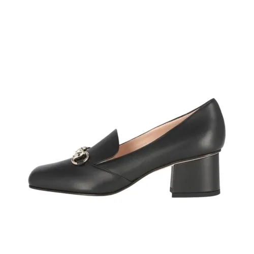 GUCCI Horsebit Buckle Грубый Каблук Высокие Каблуки Женские Черный