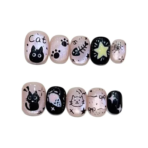T Z Cute Cat Eye Kitten False Nail Short Black Jump Color Flashing