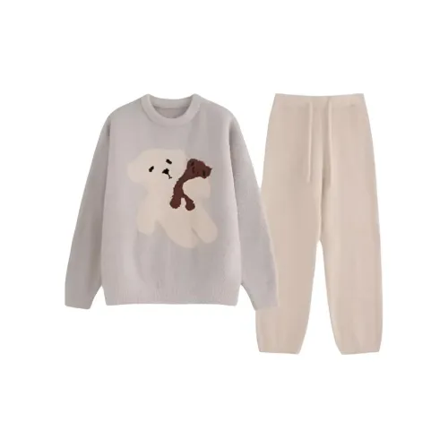 HAPG Светло-синий топ + абрикосовые штаны Женские пижамные комплекты