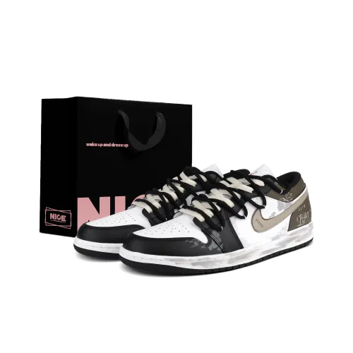 Jordan Air Jordan 1 Устойчивый к истиранию Низкий Топ Винтажные баскетбольные кроссовки Мужской Черный Белый Коричневый