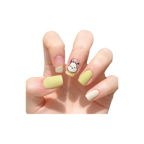 JIABITU Милый щенок False Nail Съемный патч для ногтей Горчичный зеленый патч для ногтей Короткий квадратный Light Jump Цвет Милый
