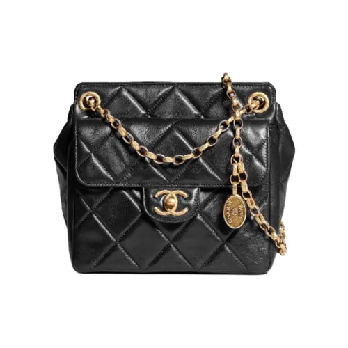 CHANEL Lambskin Mini Square Flap Bag Crossbody Bag Handbag Small Women's Black