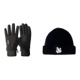 Перчатки с флисовой подкладкой, черные + вязаная шапка LN, черная