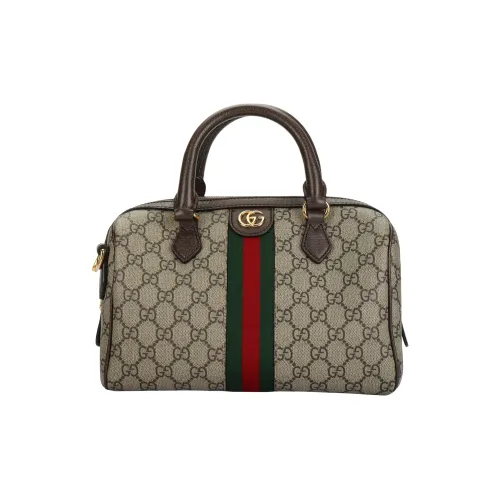 GUCCI Ophidia Холст с кожей Обметка Одно плечо Через плечо Сумка из холста Сумка Маленькая Женская Коричневая