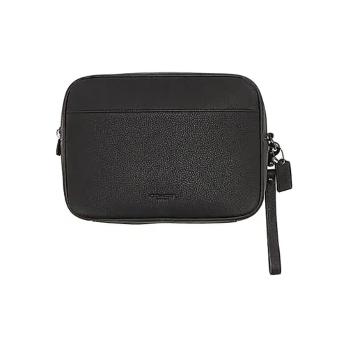 COACH Pouchette Pebble Кожа Клатч Маленький Мужской Черный