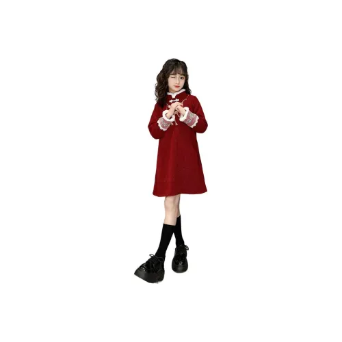 PLANDOO Single Red Year Dress Kids Dresses