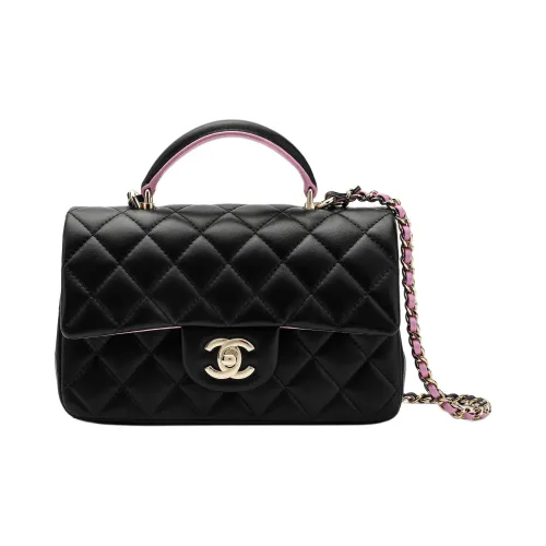 CHANEL 23P Весенний и Летний Классический Клатч CF из овчины Сумка через плечо Сумка мини Женская Черный Розовый