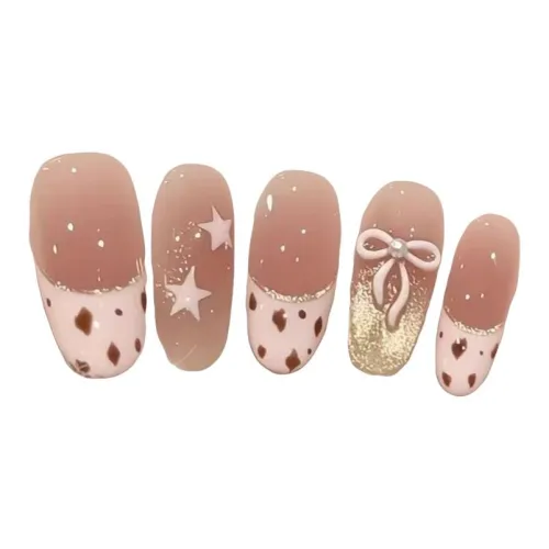 T Z Розовый Сладкий стиль Леопардовый принт 3D-эффект Бант False Nail MID Длина Длинный Заостренный Розовый Градиентный Размытый Coquette