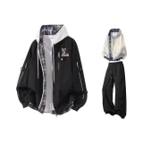 Чёрный+Белый Фотиния Серый Свитшот+Чёрные Штаны