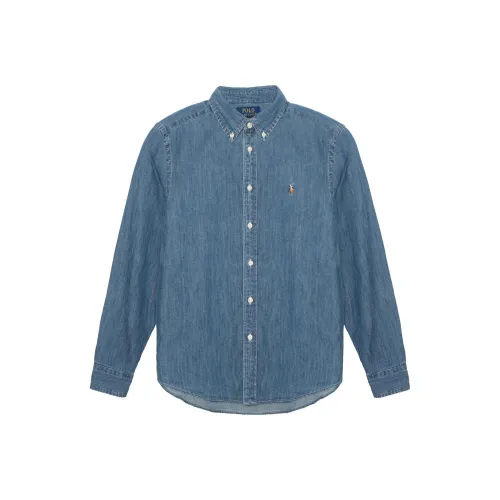 Polo Ralph Lauren Однотонная рубашка весенне-осенняя для детей синяя