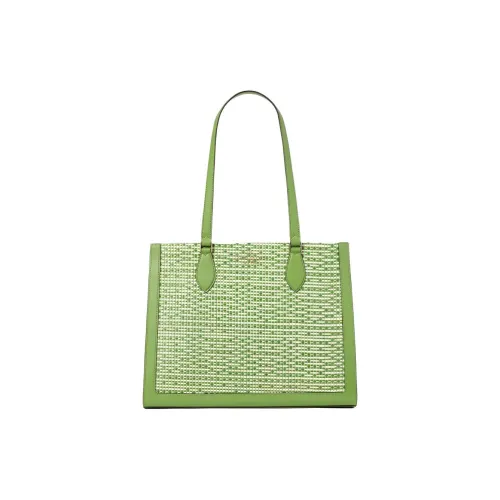 Kate Spade Солома с Гладкой Кожей Тоут Сумка Сумка для покупок Сумка на плечо Сумка Большая Женская Черепаха Зеленая