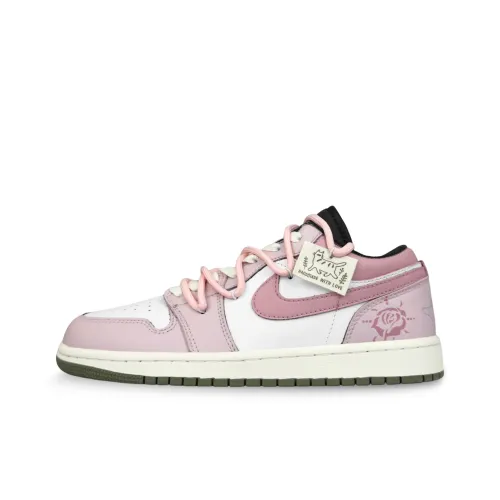 Jordan Air Jordan 1 Розовый Мурмур Противоскользящий Устойчивый к истиранию Низкий Топ Детские Баскетбольные Кроссовки Розовый Подростки