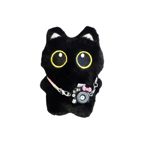 KUMAOYA Cute and Adorable Большой Глаз Черный Кот Брелок с Фототехникой Плюшевая Подвеска 10 см Длина Тела