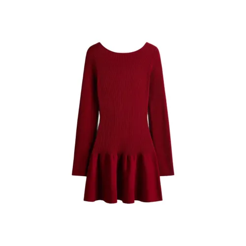 H M Темно-красные женские длинные платья с длинными рукавами