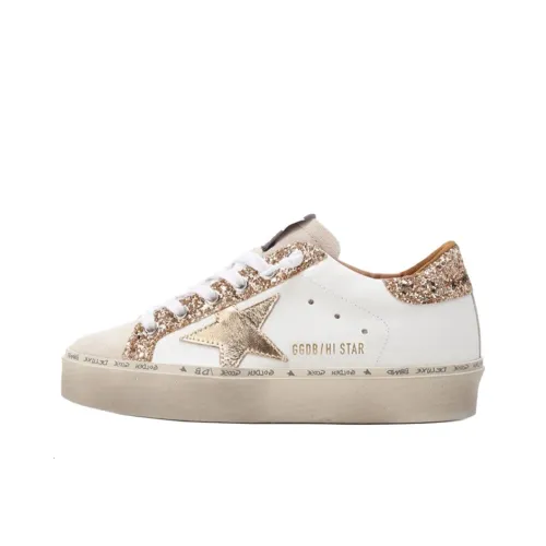 Golden Goose Hi Star Low Топ Стильные Скейтбординги Женские Белые С Золотым Эффектом Потертости