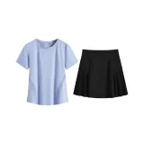 Синий комплект из двух предметов с короткими рукавами (черная юбка)