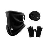 Черные наушники с меховыми капюшонами + шарф + перчатка