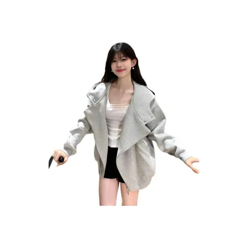 OURUOKE Светлый Фотиния Серый Флисовая Подкладка Женские Свитшоты