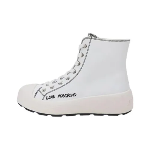 LOVE MOSCHINO Телячья кожа Высокие кроссовки для скейтбординга Женские Белые