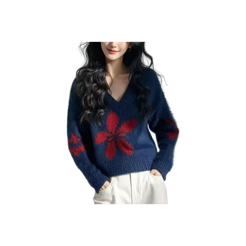 Mu Xiao Xin Темно-синий с MU Xiaoxin Бренд Наклеенный Женский Трикотаж