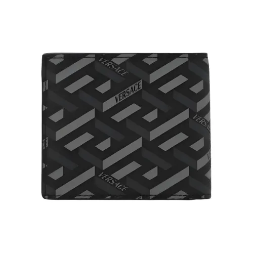 VERSACE Кожа Кошелек Держатель для карт кошелек Мужской Черный Серый