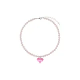Розовое сердечко, розовая бусина, ожерелье