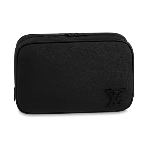LOUIS VUITTON Aerogram Коровья кожа Косметичка Мужской Черный