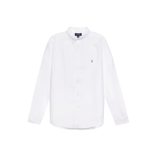 Polo Ralph Lauren Однотонная рубашка весенне-осенняя для детей белого цвета