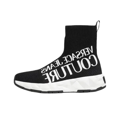 VERSACE JEANS Логотип Dynamic Амортизация Износостойкая Высокий Топ Повседневная обувь Женская Черный Белый