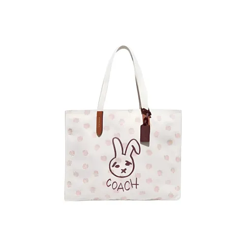 COACH Переработанный холст с переработанной кожей сумка на плечо большой женский белый