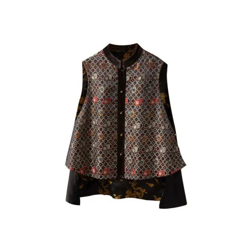 Cypress House Жилет Женские Черный и Клетка Узор