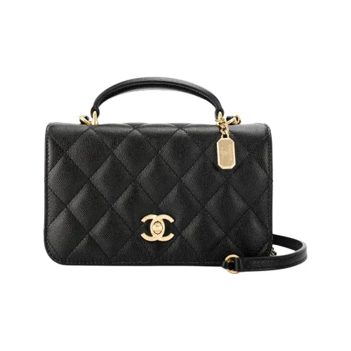 CHANEL Сумка с клапаном из икорной коровьей кожи сумка через плечо мини-сумка женская черная