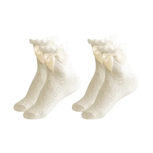 Lanza [2 упаковки] Молочно-белые женские носки MID до икры